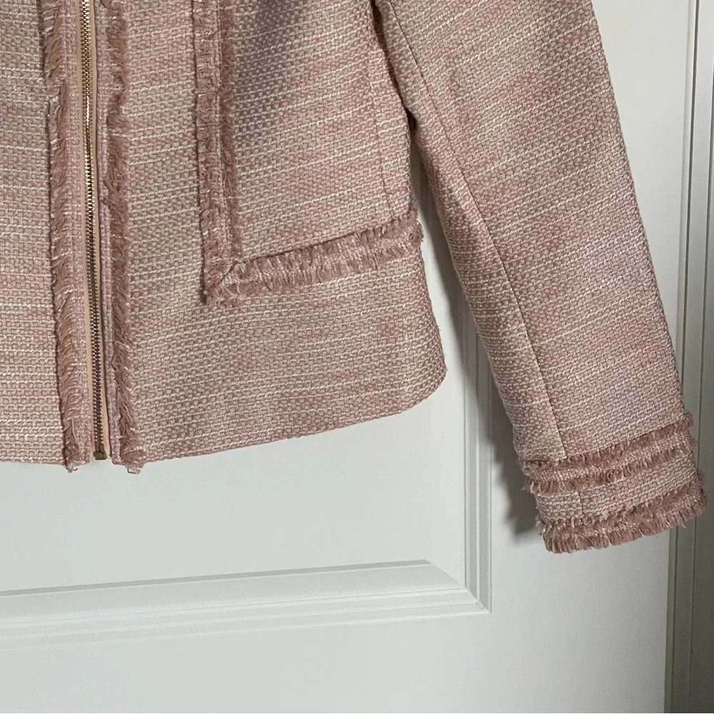 New! Karl Lagerfeld Paris Tweed Fringe Jacket pink nwt 29610 - Picture 8 of 16